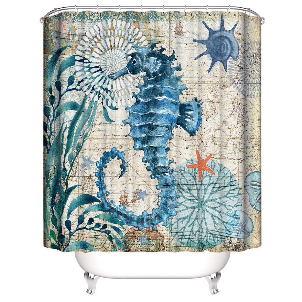 Sea Horse Fabric Shower Curtains-STYLEGOING