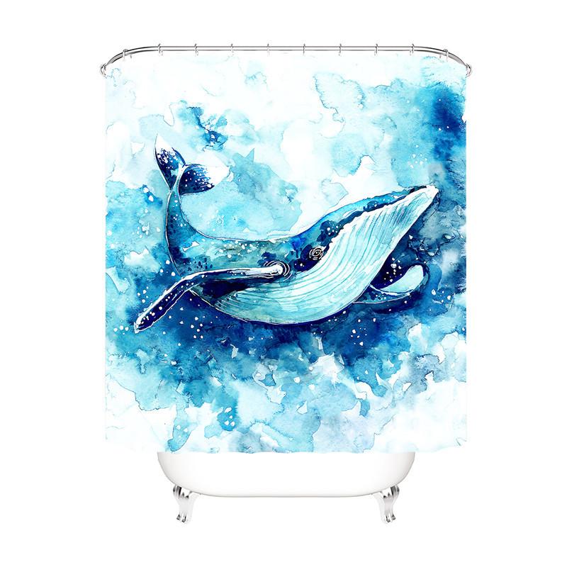Ocean Blue Whales Fabric Shower Curtain-STYLEGOING