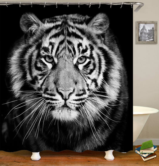 3D Tiger Print Flower Shower Curtain for Bathroom