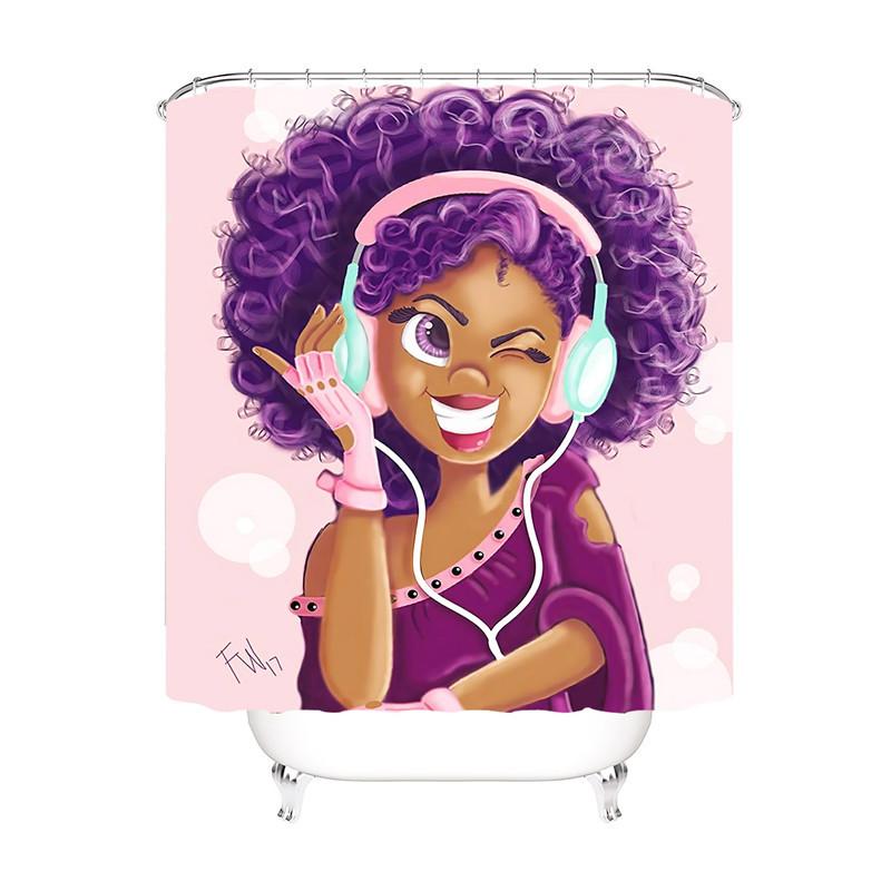African Girls Fabric Shower Curtains-STYLEGOING
