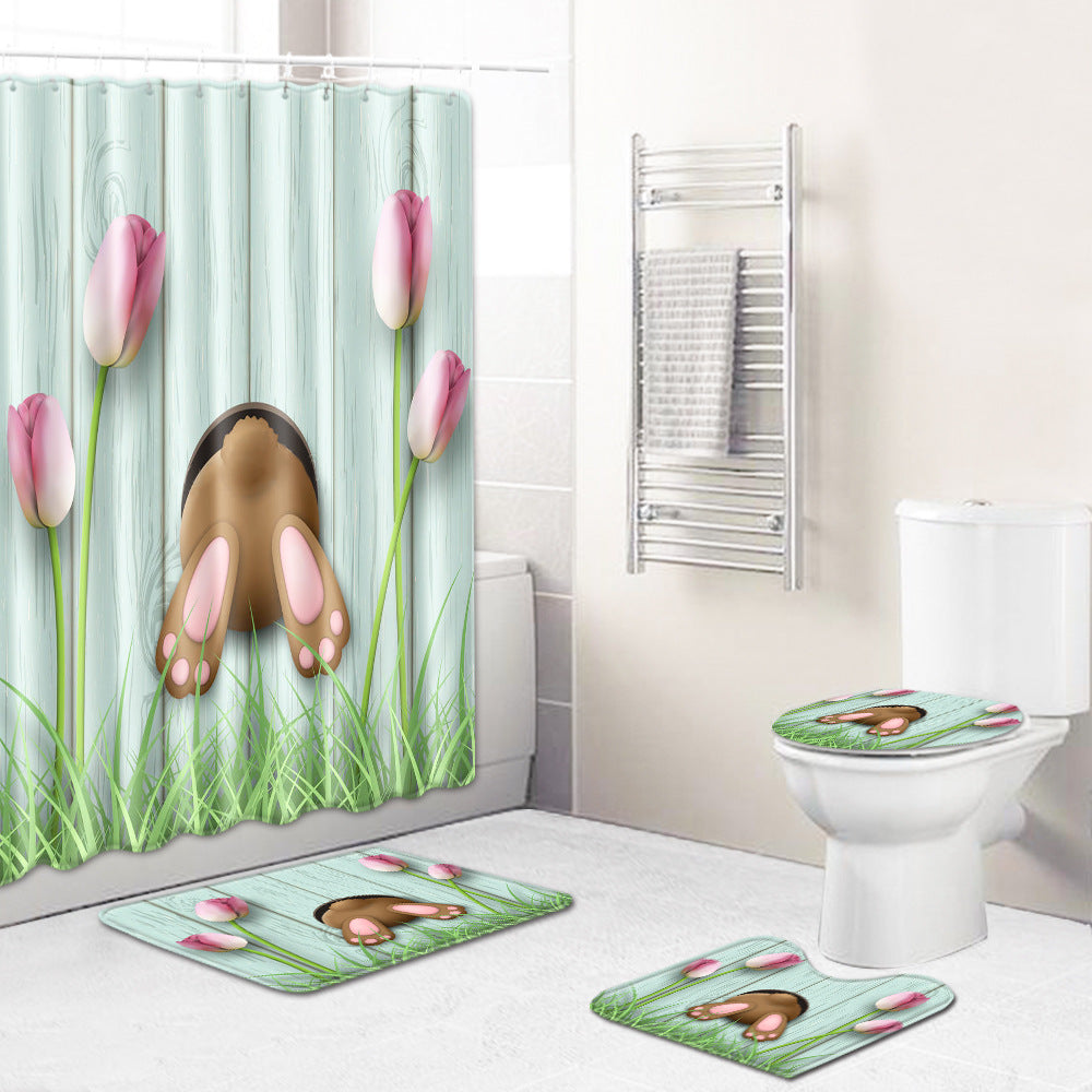 Happy Easter Day Rabbit Designed Shower Curtain Sets