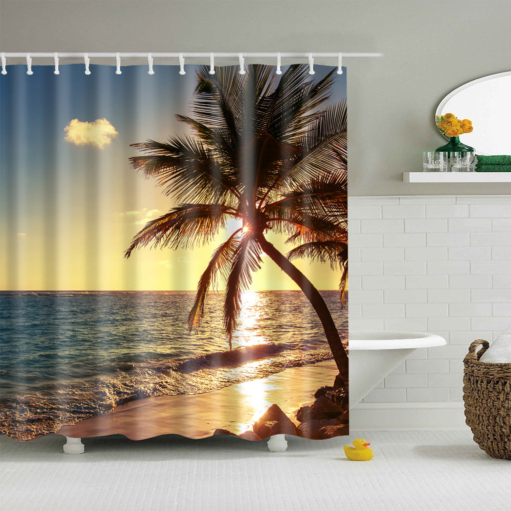 Sunset Beach Tree Fabric Shower Curtain-STYLEGOING