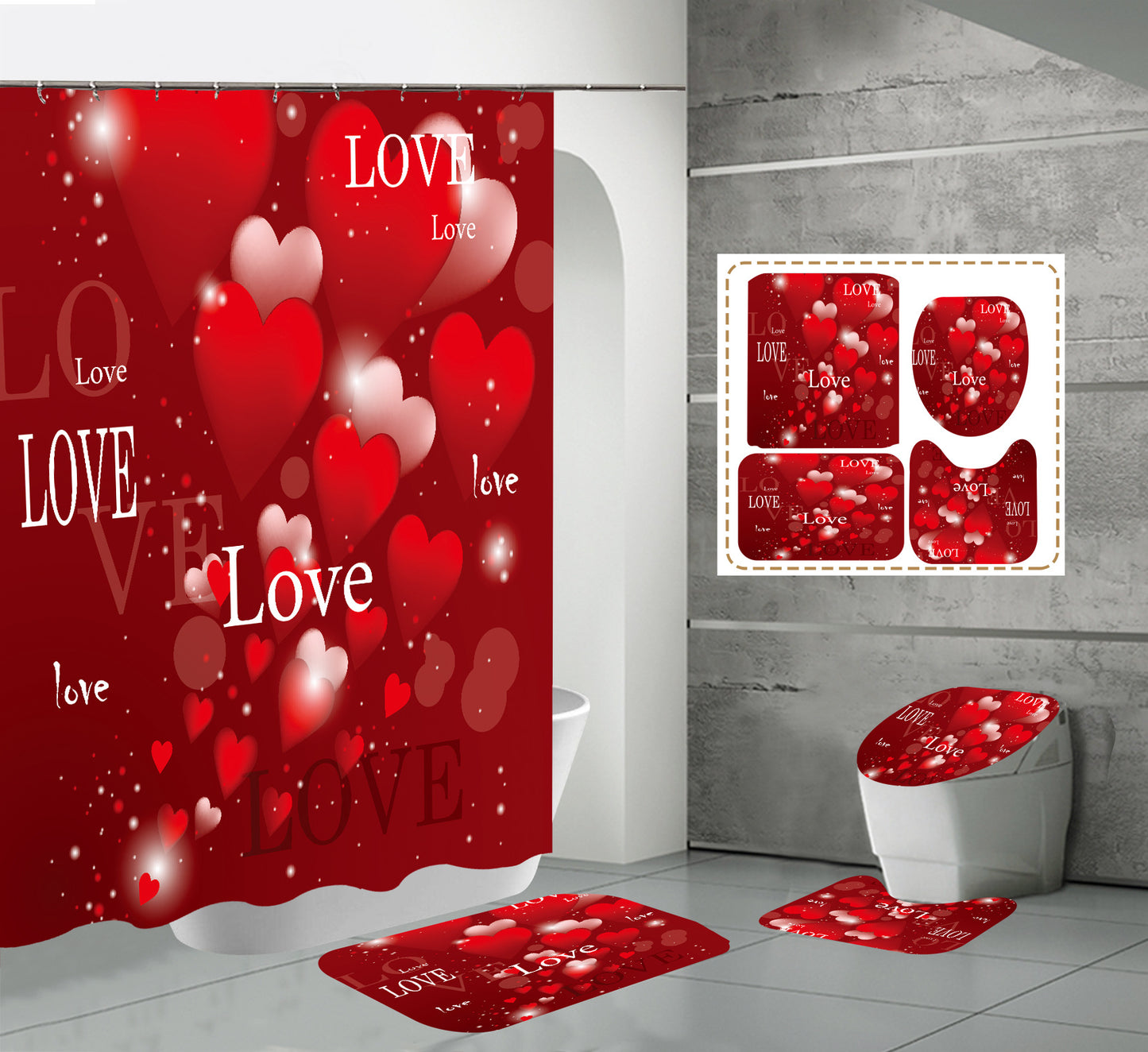 Valentine's Day Fabric Shower Curtain Sets