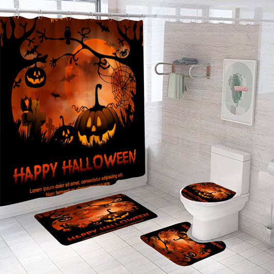 3D Print Halloween Shower Curtain Bathroom Rug Set Bath Mat Non-Slip Toilet Lid Cover-STYLEGOING