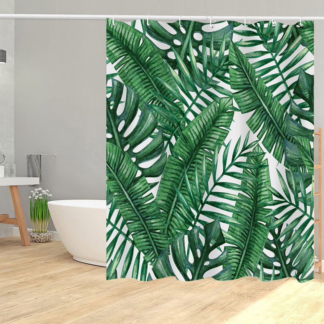 Green Palm Tree Fabric Shower Curtain for Bathroom