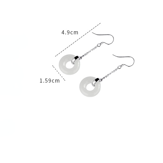 Lovely Nephrite Hook Tassel Silver Earrings for Women