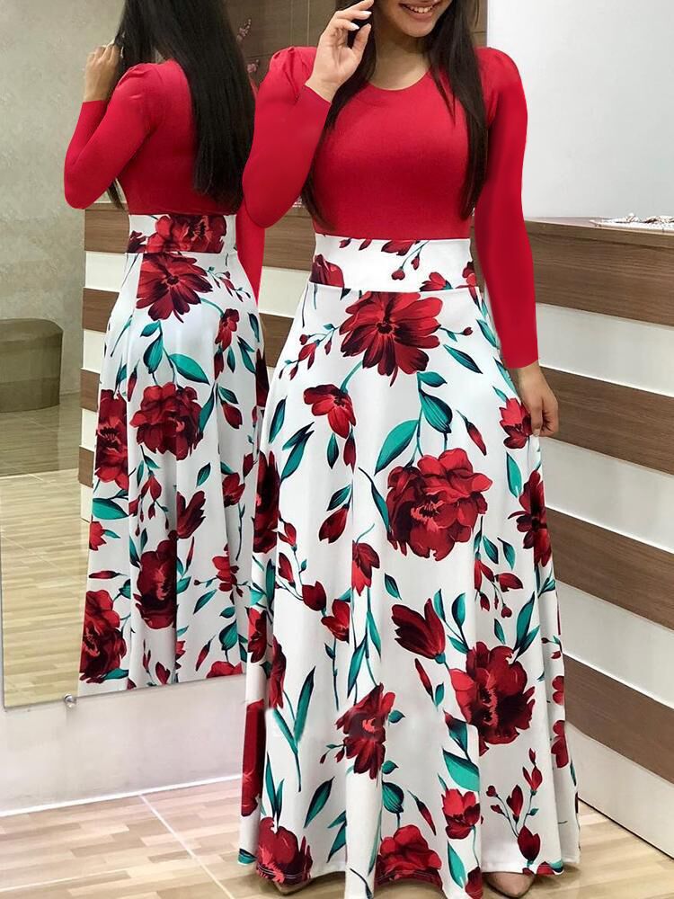 Elegant Plus Sizes Floral Print Plus Sizes Long Dresses