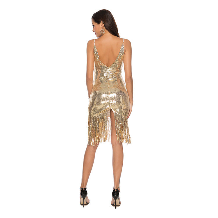 Sexy Sequined Tassel Backless Party Mini Dresses