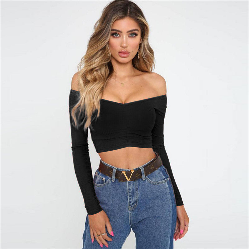 Sexy Off The Shoulder Midriff Baring Long Sleeves Shirts