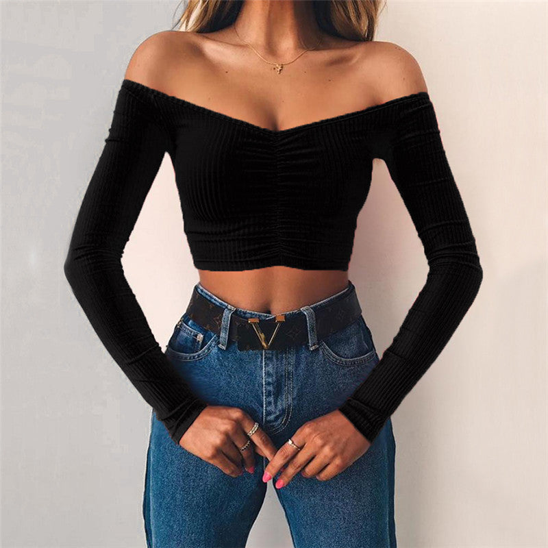 Sexy Off The Shoulder Midriff Baring Long Sleeves Shirts