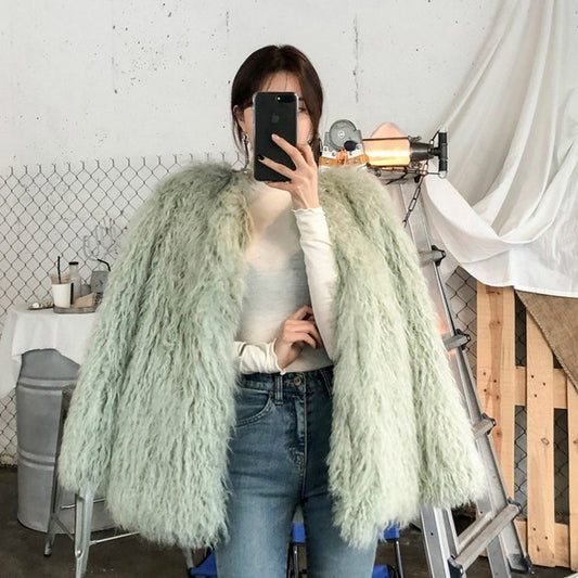 Winter Warm Artificial Fur Casual Overcoat for Women