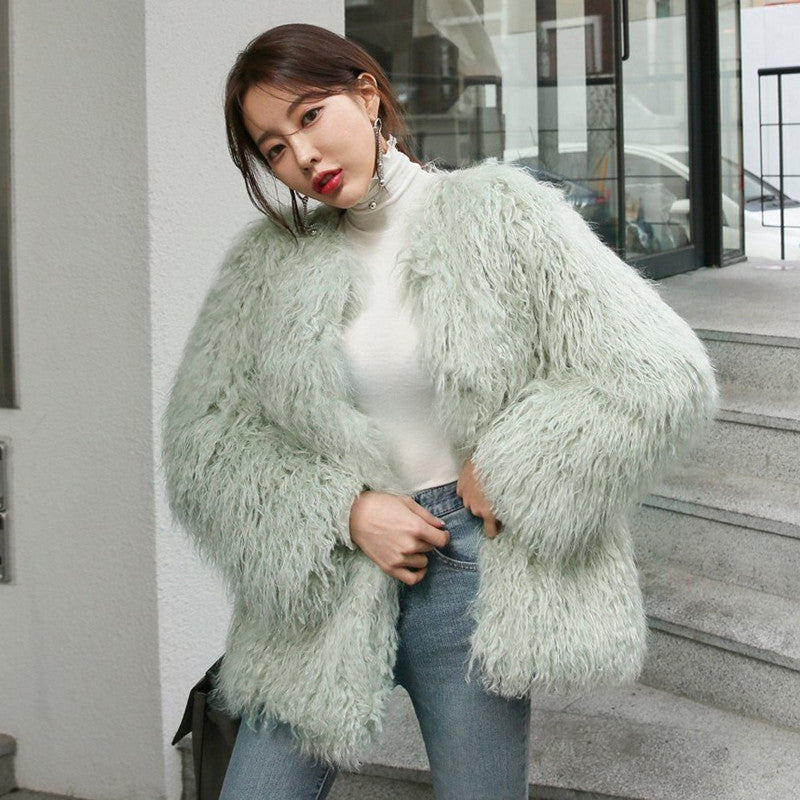 Winter Warm Artificial Fur Casual Overcoat for Women