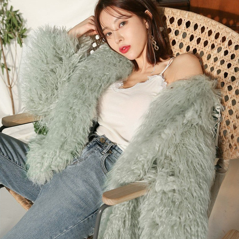 Winter Warm Artificial Fur Casual Overcoat for Women