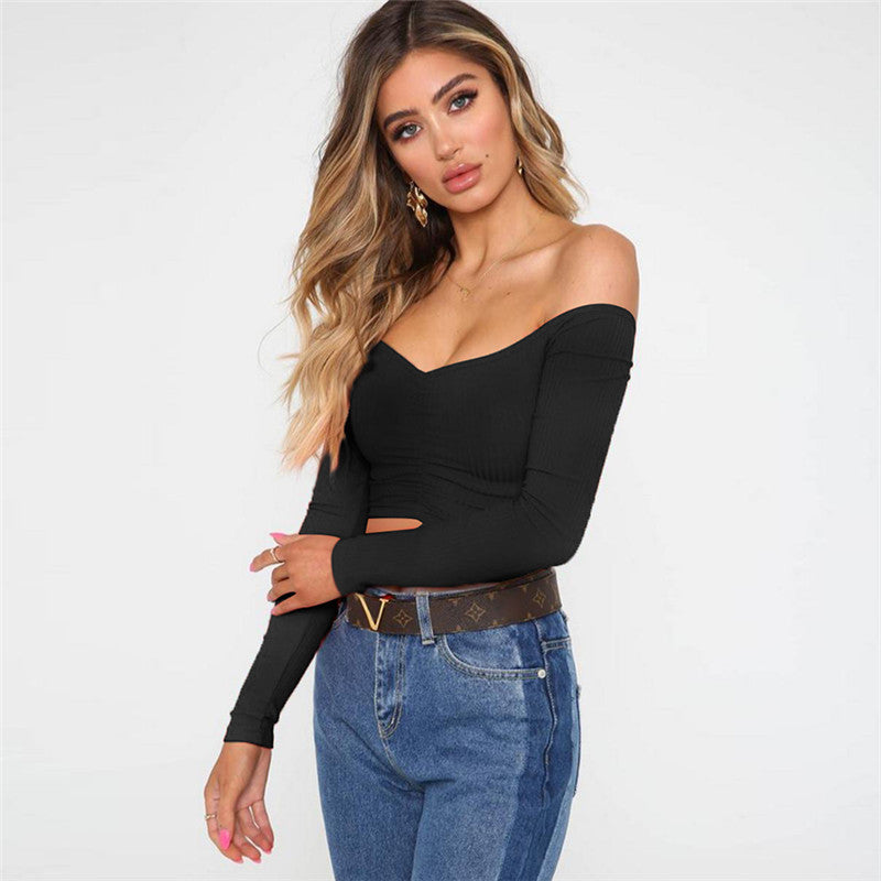 Sexy Off The Shoulder Midriff Baring Long Sleeves Shirts