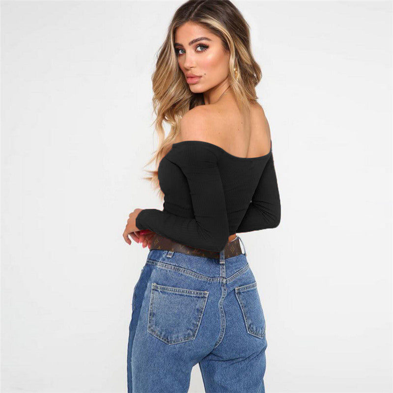 Sexy Off The Shoulder Midriff Baring Long Sleeves Shirts