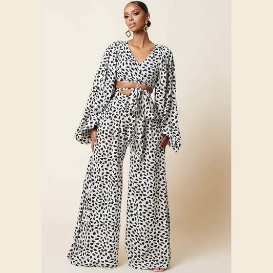 Women Leopard Print Puff Sleeves Suits-STYLEGOING