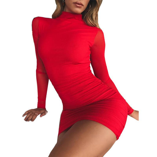 Women High Neck Sexy Bodycon Dresses-STYLEGOING