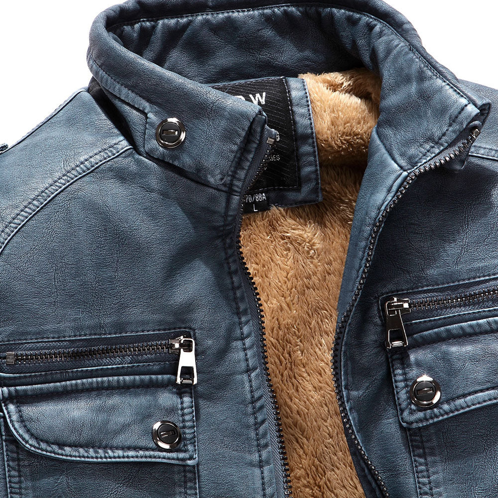 Men's Warm PU Leather Jacket Overcoat