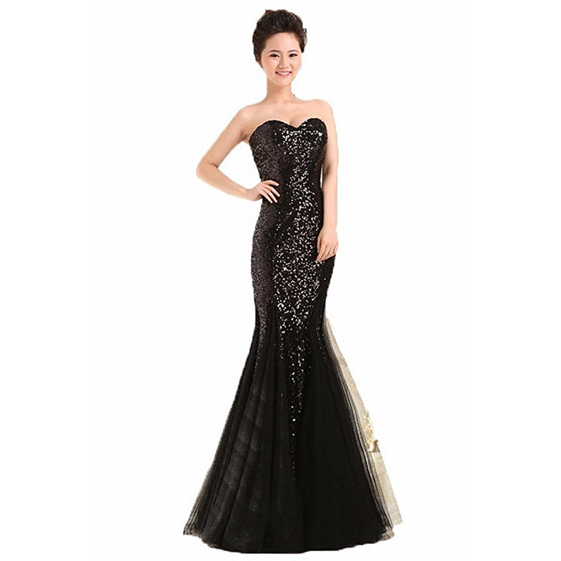 Women Strapless Sequined Sexy Mermaid Long Evening Dresses