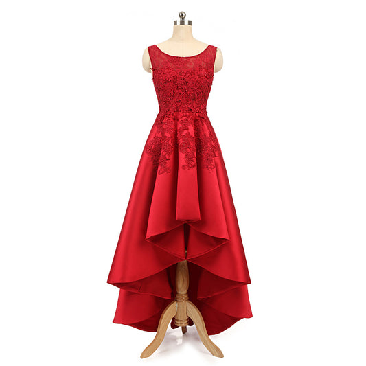 Women Red Lace Asymmetrical Evening Party Dresses