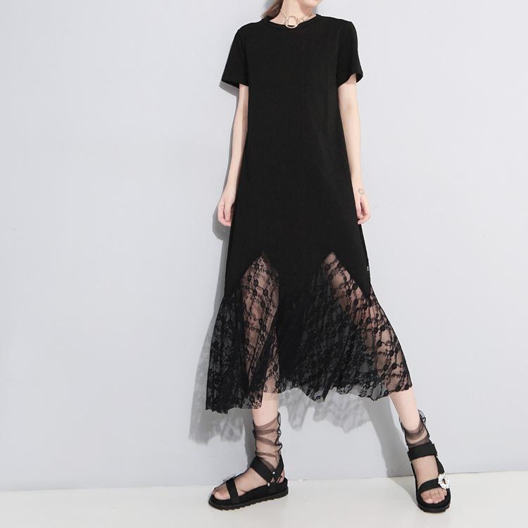 Women Hollow Out Angel Wings Lace Short Sleeves Dresses