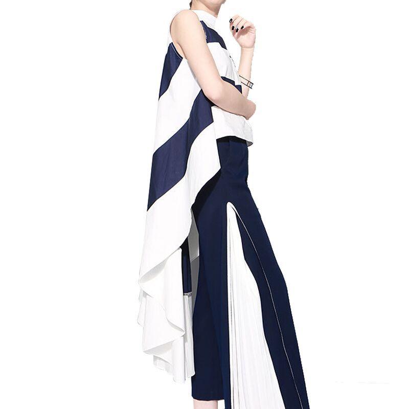 Fashion Women Asymmetrical Sleeveless Striped Shirts