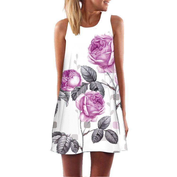 Casual Sleeveless Floral Print Summer Short Dresses