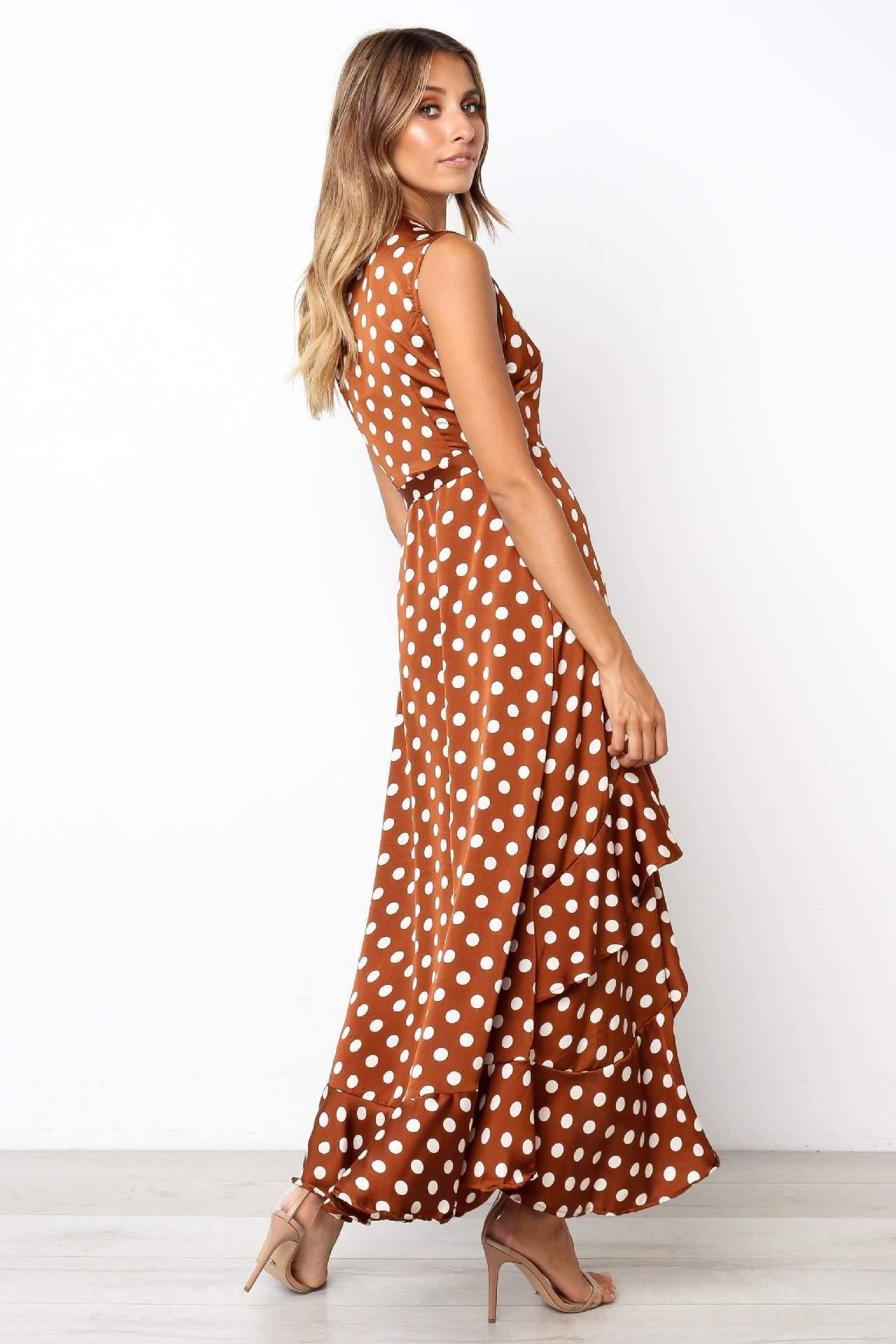 Summer Dot Print Irregular Long Dresses-STYLEGOING
