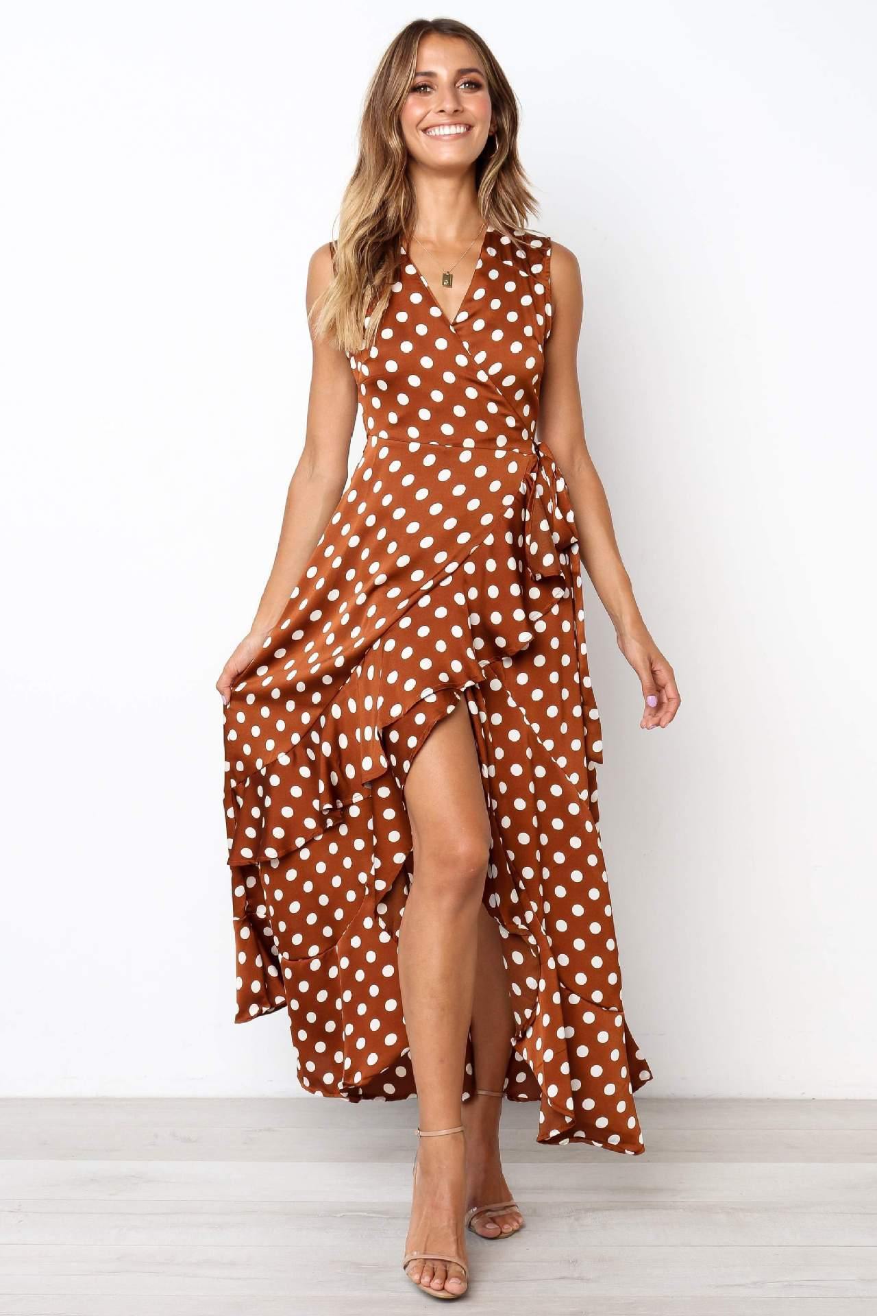 Summer Dot Print Irregular Long Dresses-STYLEGOING