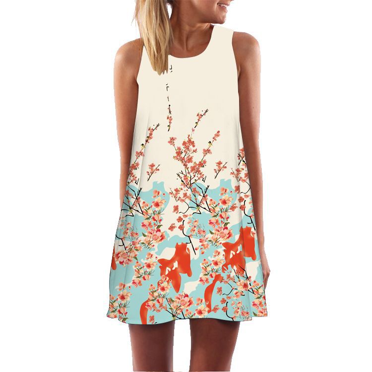 Casual Sleeveless Floral Print Summer Short Dresses