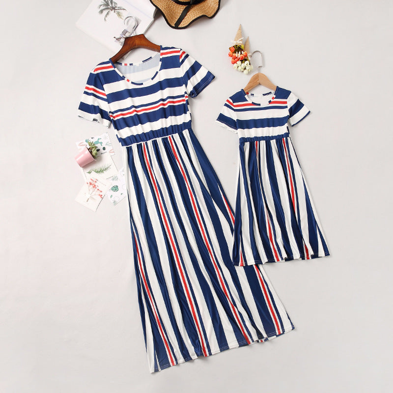 Sumer Striped Parent-kids Long Maxi Dresses