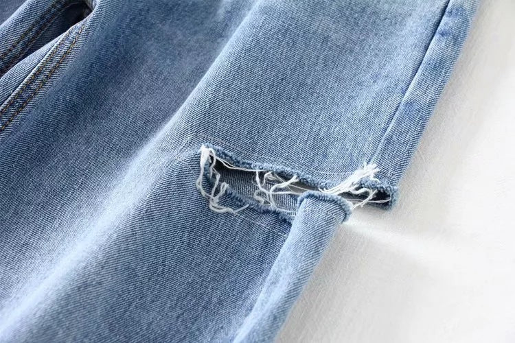 Women Broken Holes High Waist Loose Jeans