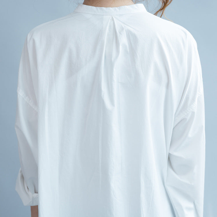 White Round Neck Long Shirt Dresses