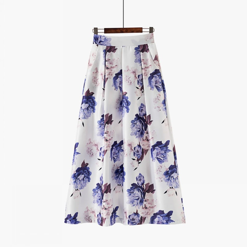 Vintage Floral Print Long Skirts for Women