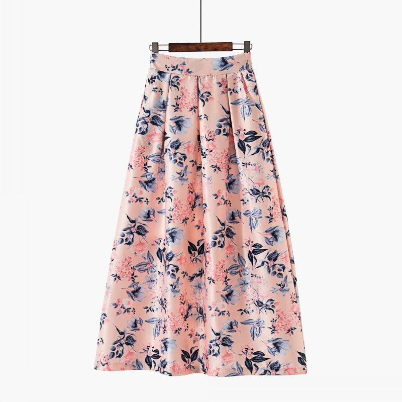 Vintage Floral Print Long Skirts for Women