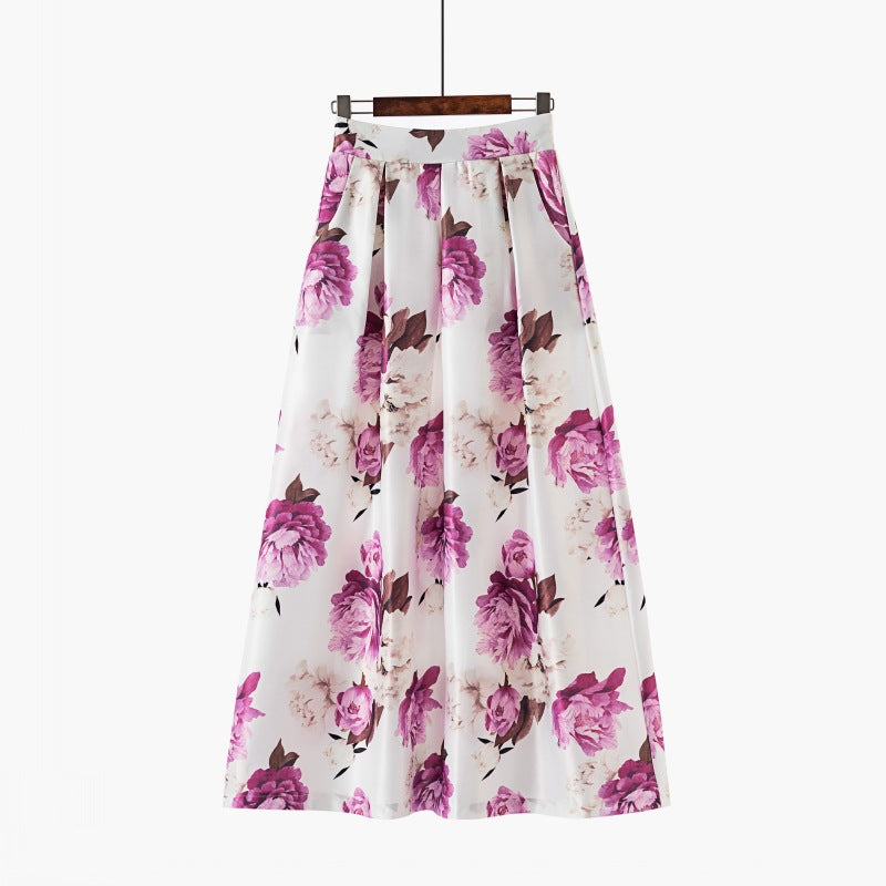 Vintage Floral Print Long Skirts for Women