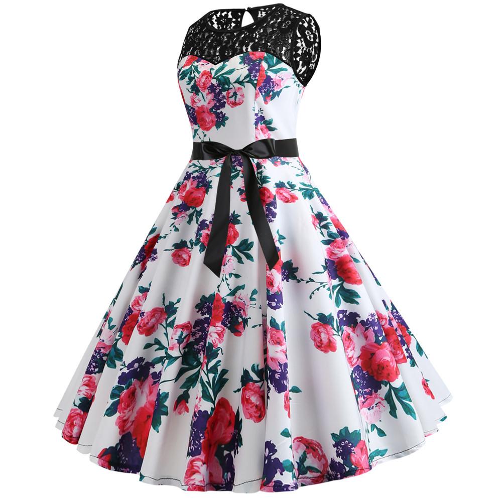 Summer Vintage Dot Print Sleeveless Dresses-STYLEGOING