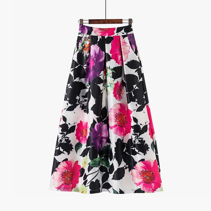 Vintage Floral Print Long Skirts for Women