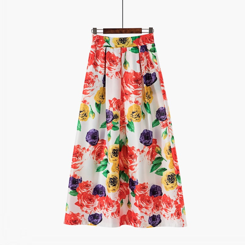 Vintage Floral Print Long Skirts for Women