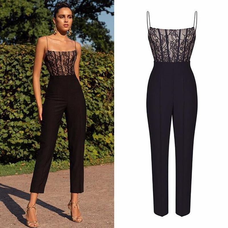Black Lace Straps Sleeveless Jumpsuits-STYLEGOING