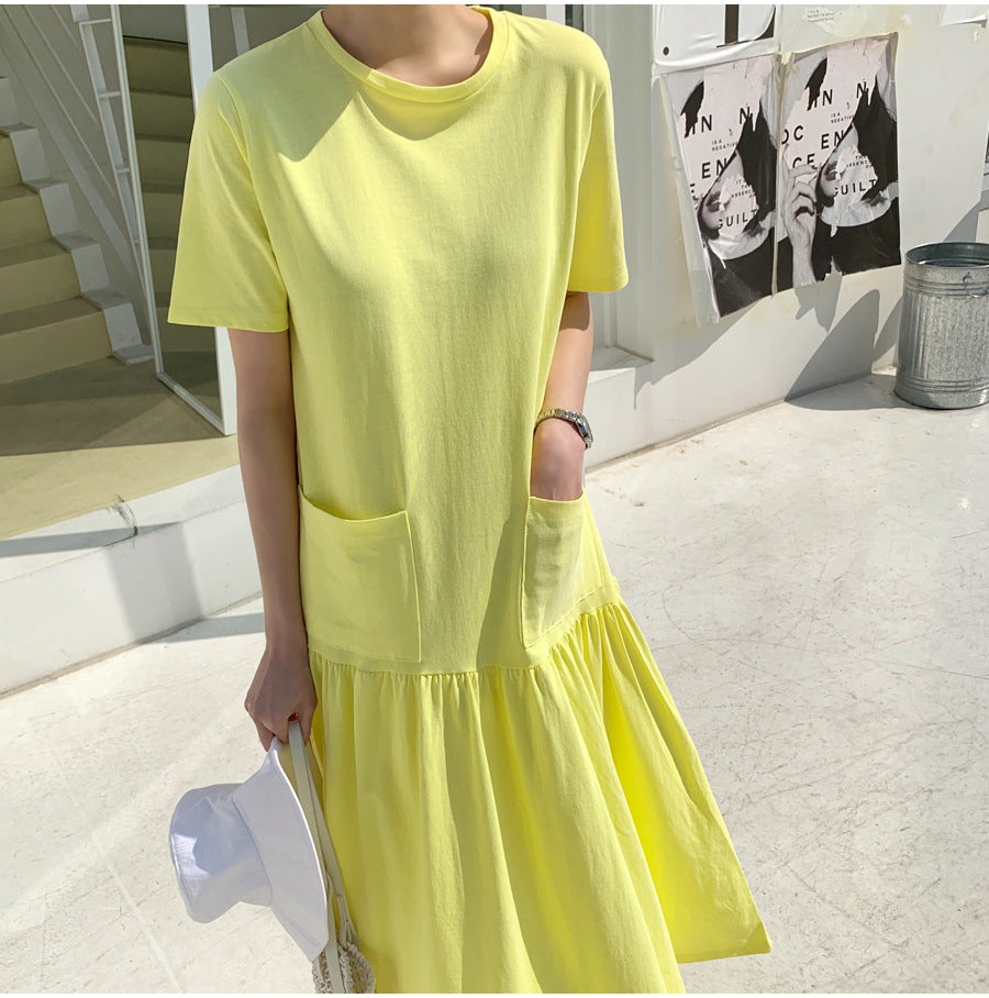 Casual Ruffled Yellow Long Maxi Dresses with Pockets
