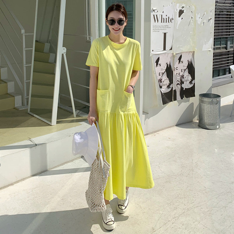 Casual Ruffled Yellow Long Maxi Dresses with Pockets