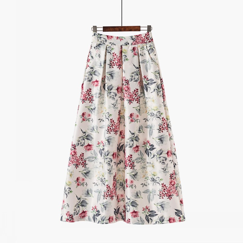 Vintage Floral Print Long Skirts for Women