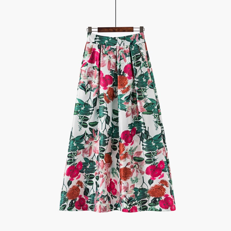 Vintage Floral Print Long Skirts for Women