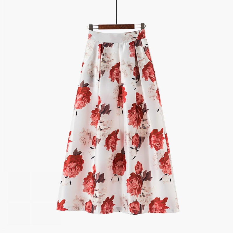 Vintage Floral Print Long Skirts for Women