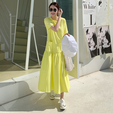 Casual Ruffled Yellow Long Maxi Dresses with Pockets