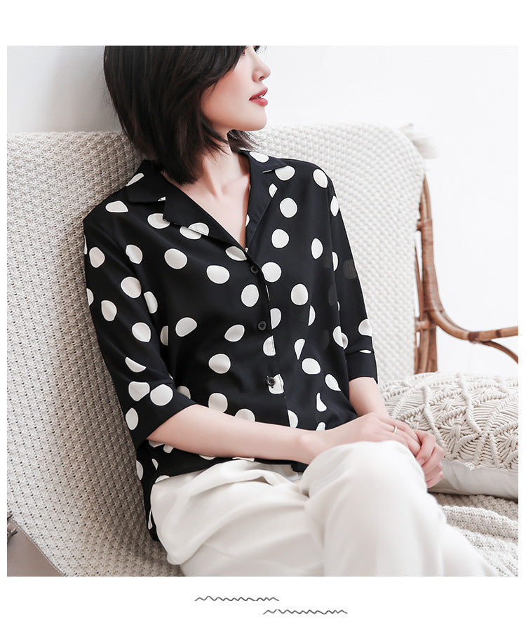 Summer Chiffon Dot Print Women Long Sleeves Shirts