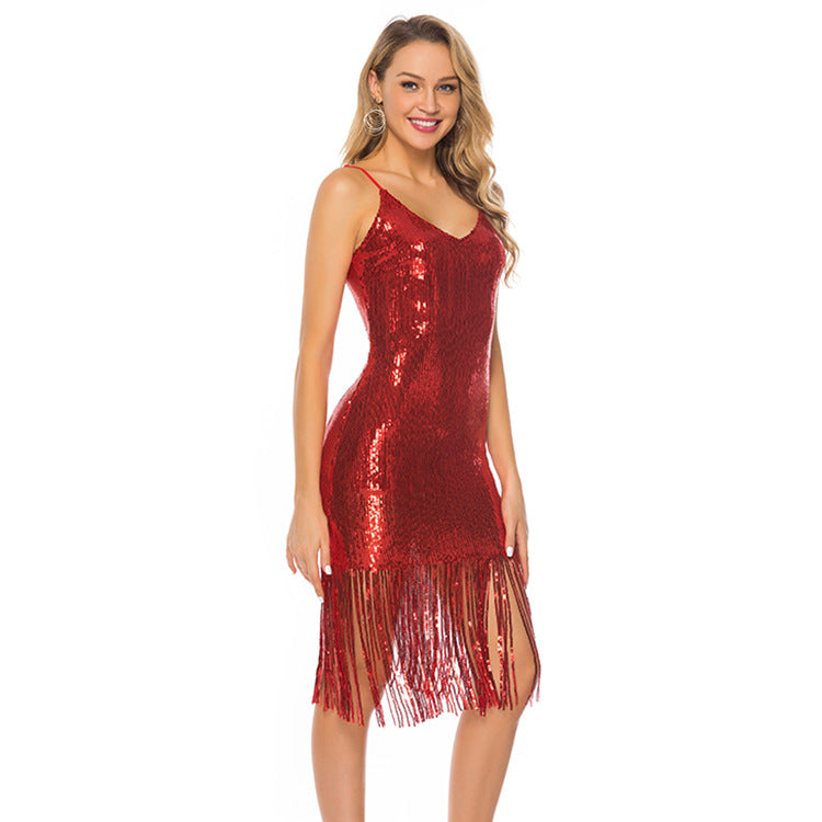 Sexy Sequined Tassel Backless Party Mini Dresses