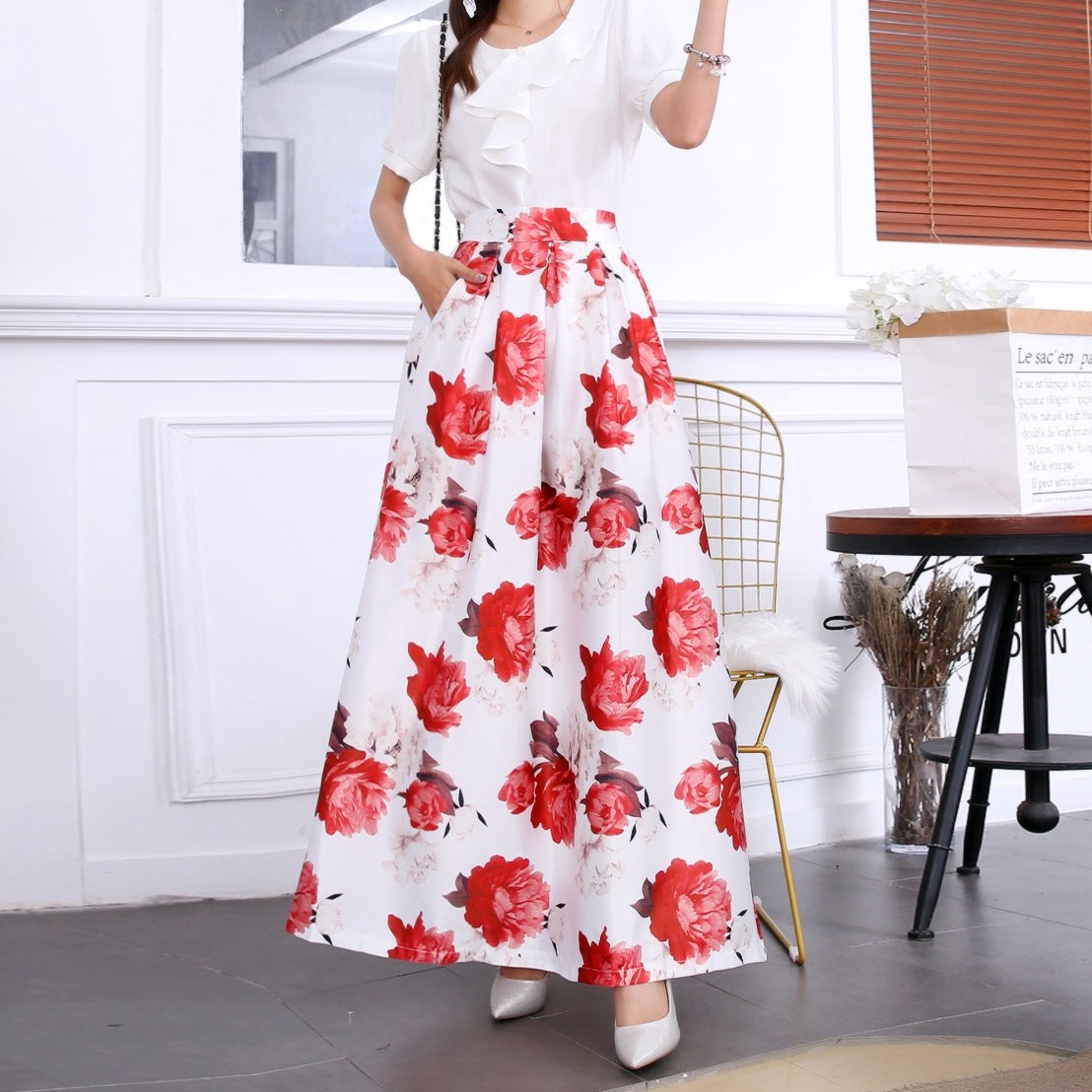 Vintage Floral Print Long Skirts for Women