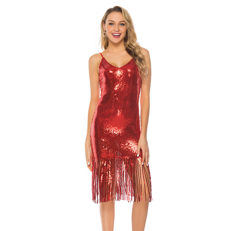 Sexy Sequined Tassel Backless Party Mini Dresses